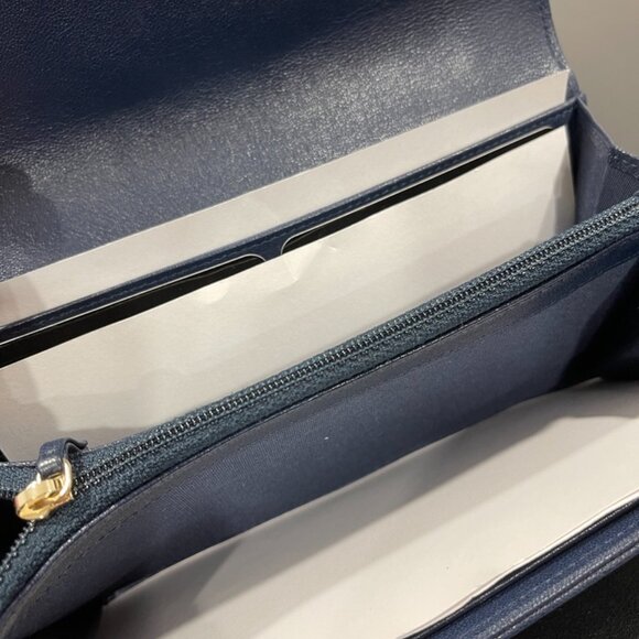 Chanel Sheepskin Chevron Quilted Mademoiselle Flap Wallet Navy (144712) - Picture 9 of 15